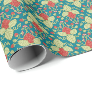 Red Strawberry Fruit, Blossoms & Runners Wrapping Paper