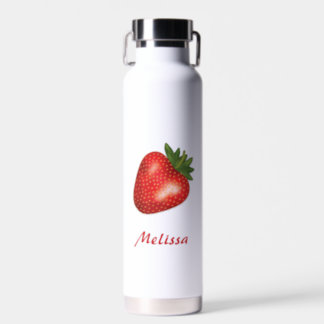 Red Strawberry Fruit Illustration With Custom Name Water Bottle