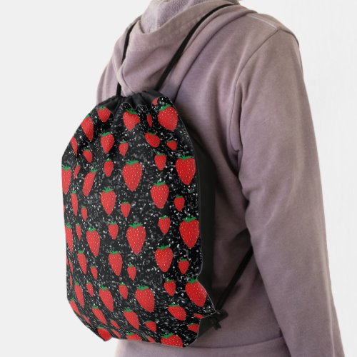 Red Strawberry Fruit Lovers Sweet Berries Elegant Drawstring Bag