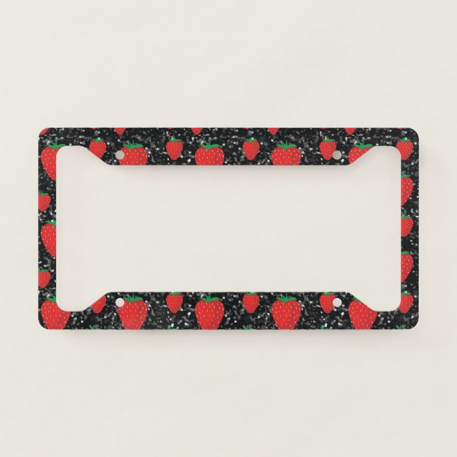 Red Strawberry Fruit Lovers Sweet Berries Elegant License Plate Frame (Front)