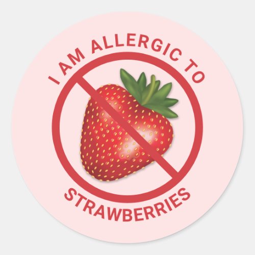 Red Strawberry Fruit On Pink Allergy Awareness Classic Round Sticker