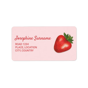Red Strawberry Fruit On Pink With Custom Text Label