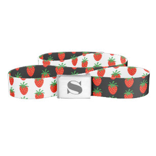 Red strawberry fruit pattern custom reversible belt