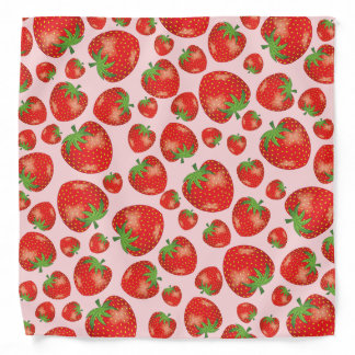 Red Strawberry Fruit Pattern Illustration On Pink Bandana