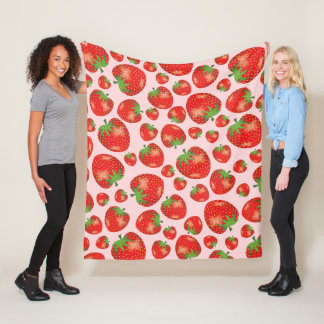 Red Strawberry Fruit Pattern On Light Pink Fleece Blanket