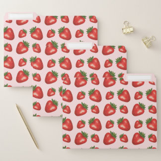 Red Strawberry Fruit Pattern On Pink File Folder