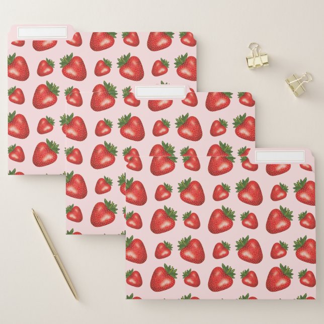 Red Strawberry Fruit Pattern On Pink File Folder (Set)
