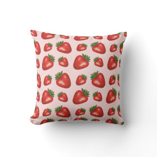 Red Strawberry Fruit Pattern On Pink Throw Pillow