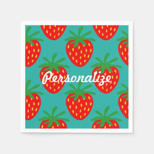 Red strawberry fruit pattern paper party napkins