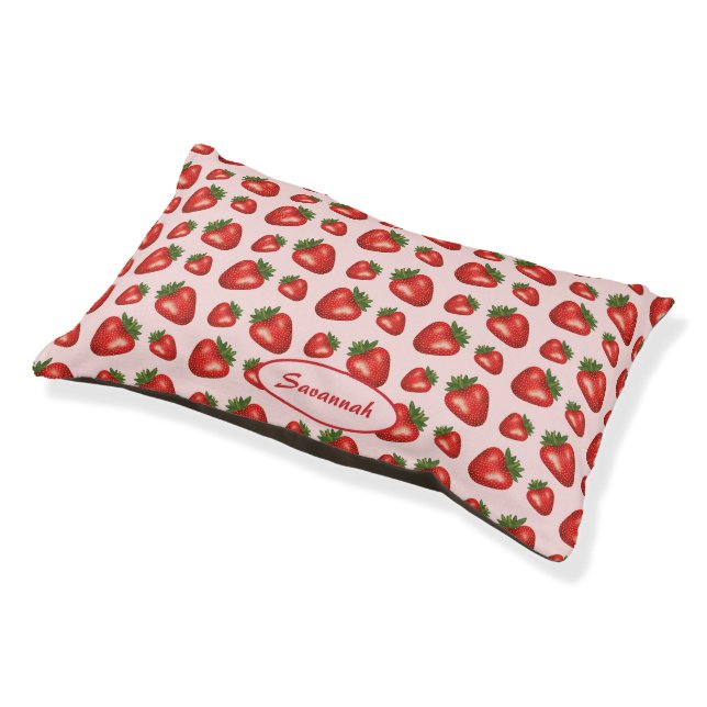 Red Strawberry Fruit Pattern With Pet's Own Name Pet Bed (Angled)