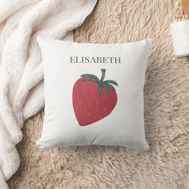 Red Strawberry Fruit Personalized Name Throw Pillow (Blanket)