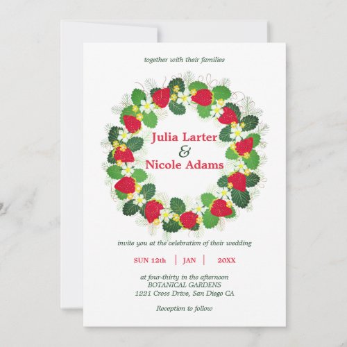 Red Strawberry Fruits Flowers Leaves Wedding Invitation
