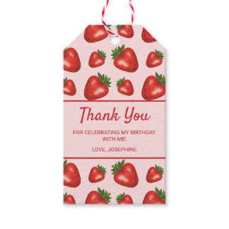 Red Strawberry Fruits On Pink Thank You Birthday Gift Tags