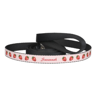 Red Strawberry Fruits On Pink With Custom Pet Name Pet Leash