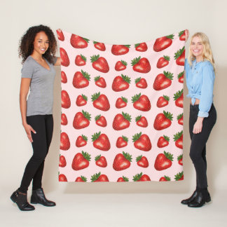 Red Strawberry Fruits Pattern On Pink Fleece Blanket