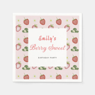 Red Strawberry Girl 1st Birthday Party Berry First Napkins