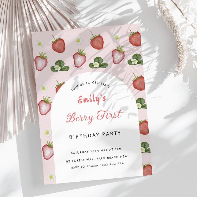Red Strawberry Girl 1st Birthday Party Invitation (Creator Uploaded)