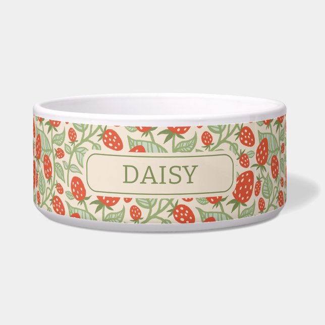 Red strawberry & green leaves pattern bowl (Front)