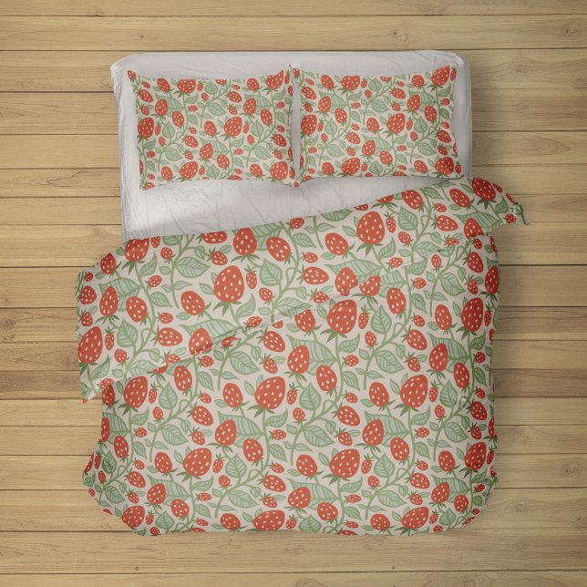 Red strawberry & green leaves pattern duvet cover (Creator Uploaded)