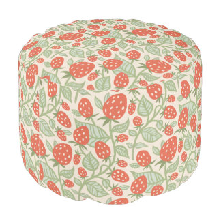 Red strawberry & green leaves pattern pouf