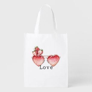 Red Strawberry Heart Colored Glasses Grocery Bag