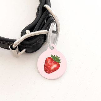 Red Strawberry Illustration On Pink And Pet's Info Pet ID Tag
