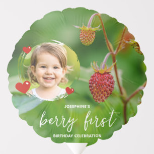 Red Strawberry Kid's Portrait Berry First Birthday Balloon