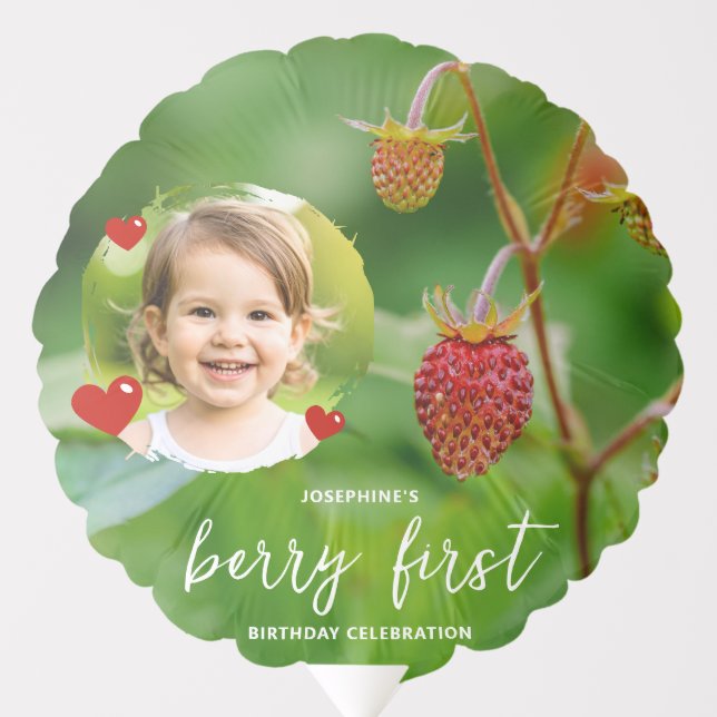 Red Strawberry Kid's Portrait Berry First Birthday Balloon (Front)