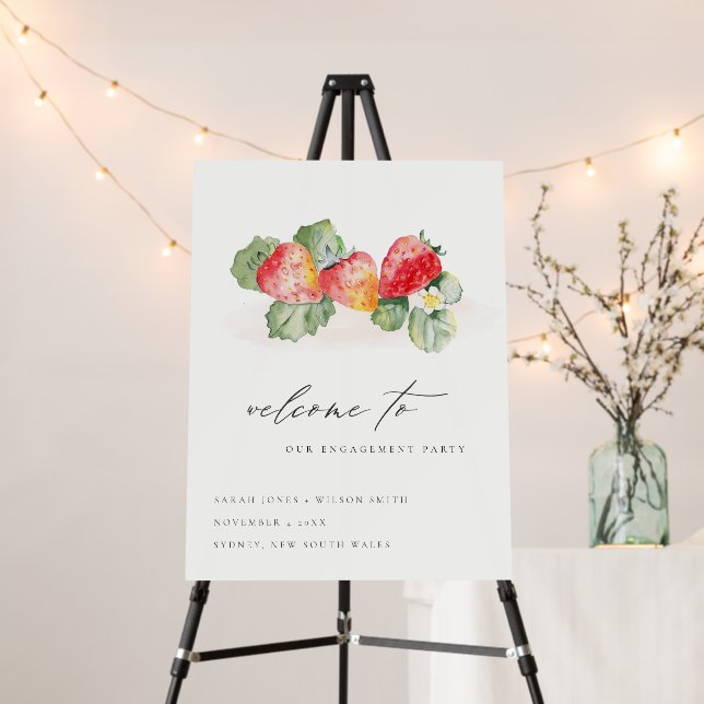Red Strawberry Leafy Foliage Engagement Welcome Foam Board (In Situ (Stand))