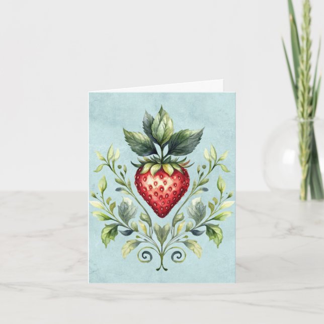 Red Strawberry Motif Note Card (Front)