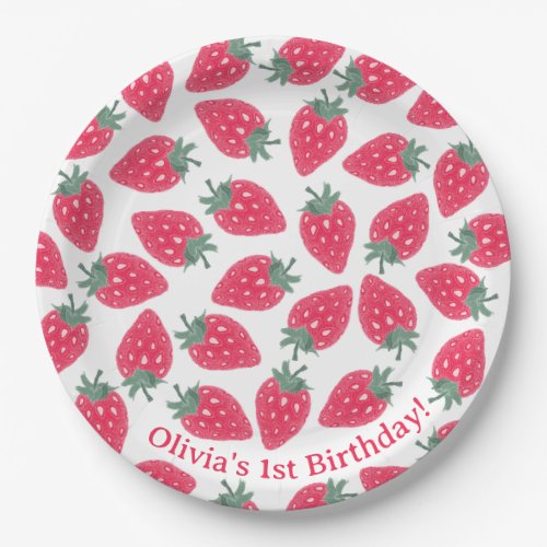Red Strawberry Name Birthday Party Plates