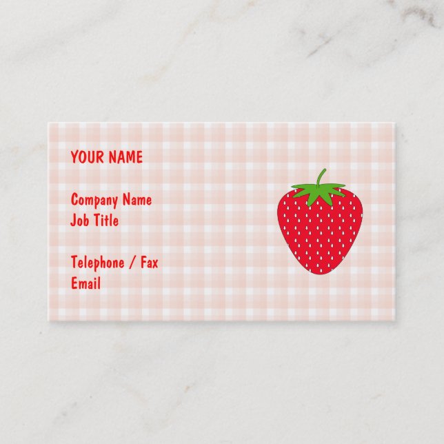 Red Strawberry on Gingham Check. Business Card (Front)