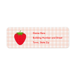 Red Strawberry on Gingham Check. Label