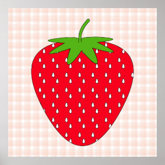 Red Strawberry on Gingham Check. Poster