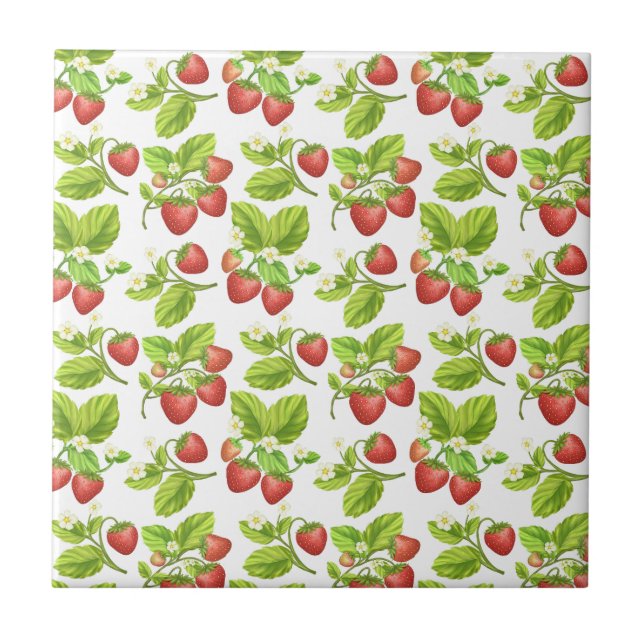 Red Strawberry Pattern  Ceramic Tile (Front)