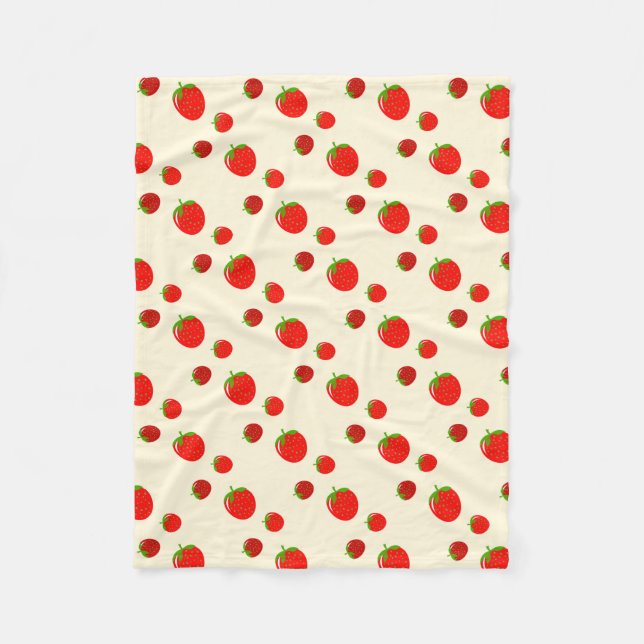 Red strawberry pattern on pale pink fleece blanket (Front)