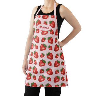 Red Strawberry Pattern On Pink With Custom Name Apron