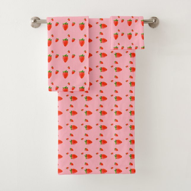 Red Strawberry Pattern Pink Beauty Bath Towel Set (Insitu)
