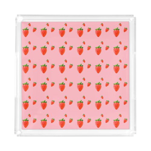 Red Strawberry Pattern Pink Party  Acrylic Tray