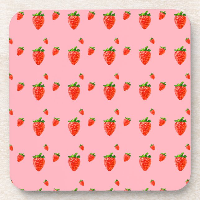 Red Strawberry Pattern Pink Party   Beverage Coaster (Front)