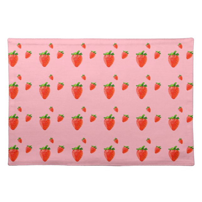 Red Strawberry Pattern Pink Party  Cloth Placemat (Front)