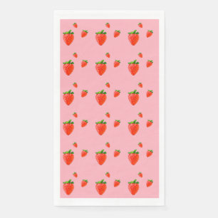 Red Strawberry Pattern Pink Party Paper Guest Towels