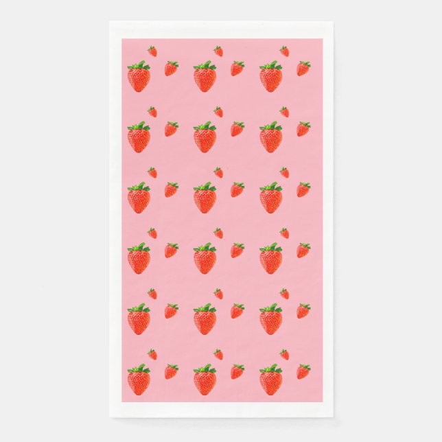 Red Strawberry Pattern Pink Party   Paper Guest Towels (Front)