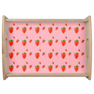 Red Strawberry Pattern Pink Party Serving Tray