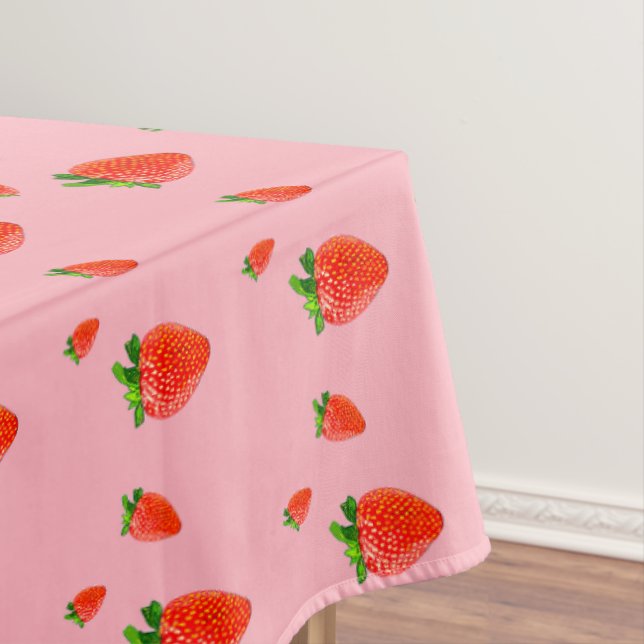 Red Strawberry Pattern Pink Party  Tablecloth (In Situ)