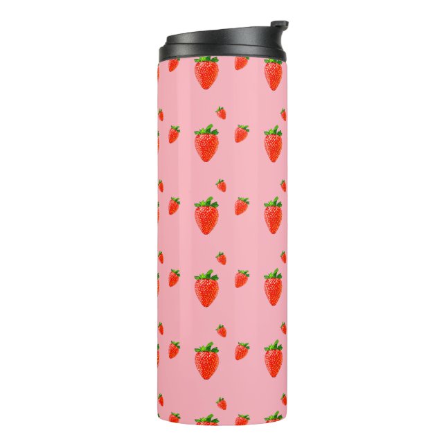 Red Strawberry Pattern Pink Party   Thermal Tumbler (Rotated Left)