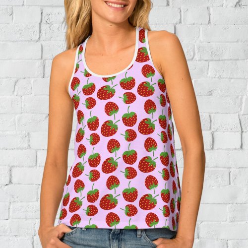 Red Strawberry Pattern Pink Tank Top