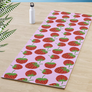 Red Strawberry Pattern Pink Yoga Mat