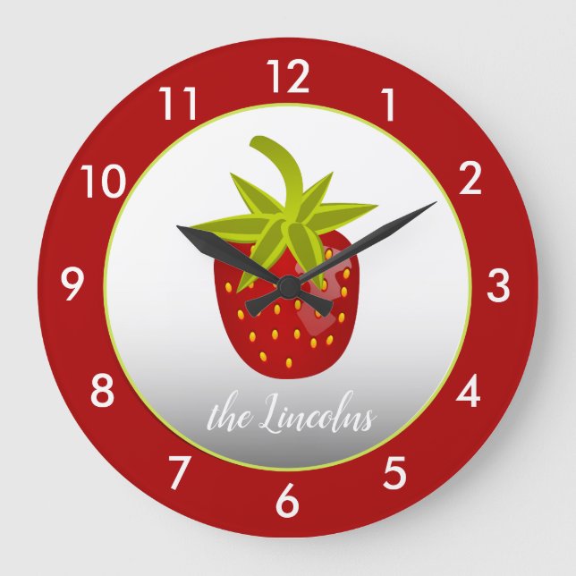 Red Strawberry Personalized Large Clock (Front)
