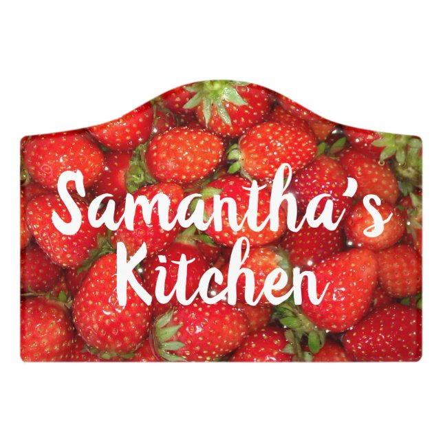 Red strawberry photo kitchen door sign name plate (Small Crest Front)